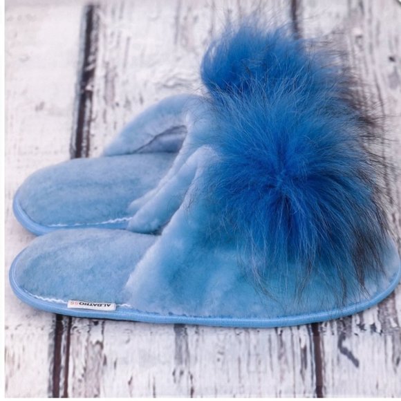 Blue fur sheepskin slippers "Angel" - Picture 3 of 13